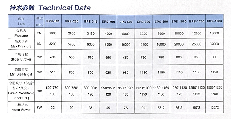 EPS系列电动螺旋压力机参数